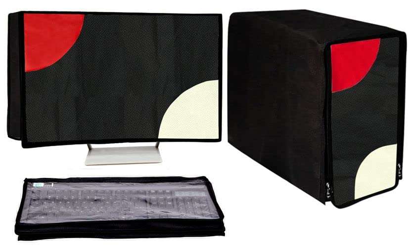 GUTSAV SALES 22" Dust Cover Set - Desktop, Keyboard, CPU (Black, Water Resistant, Non Woven & PVC)