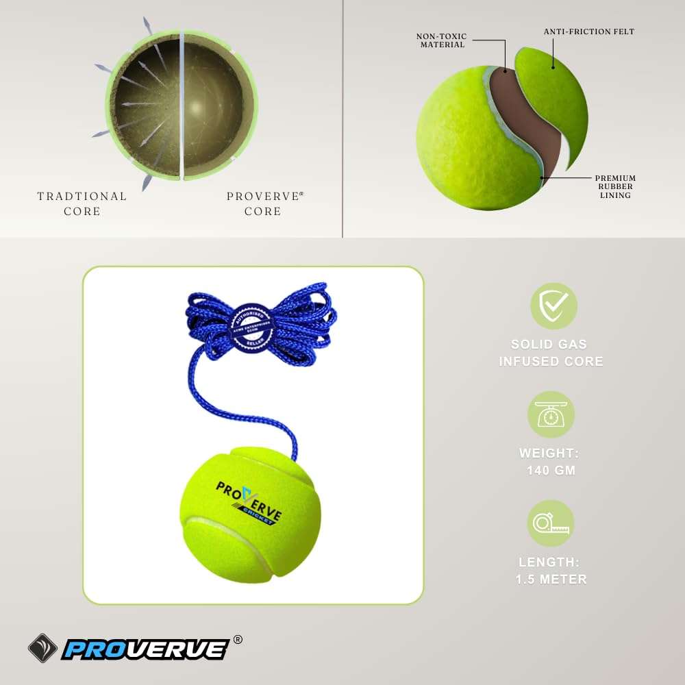 PROVERVE Cotton Hanging Tennis Ball for Kids | Cricket Hanging Ball for Practice | Easy to Hang & Ideal for Indoor and Outdoor Batting and Heavy Training | with Carry Pouch (Pack of 1), Green 3