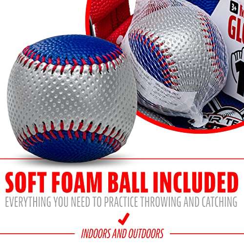Franklin Sports Kids Baseball Glove + Ball Set - Air Tech Youth Teeball Glove - Boys + Girls Children's Glove + Ball - Right Hand Throw - Blue, Red and Silver, 9" 5