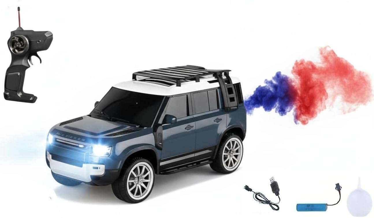Jack Royal High-Speed Off-Road Defender Rover Rc Car with Double Smoke Exhaust & Dual Light Racing Car Toy Vehicle Remote Control Car for Kids (Rechargeable) (Blue) 1
