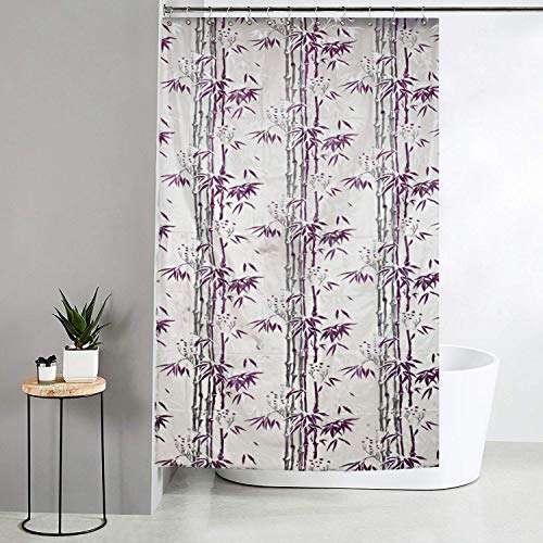 Heart Home Bamboo Design Waterproof PVC Shower Curtain with 8 Hooks 54 inch x 84 inch (Purple) (CTHH05570)