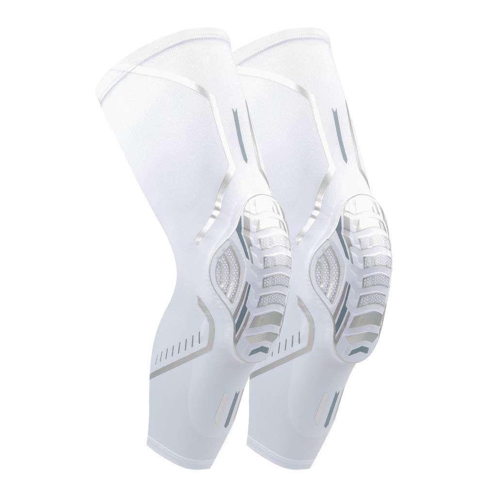 ESGTON Kids Adult Knee Pad Crashproof Leg Knee Long Sleeve Protector Gear for Basketball, Volleyball, Weightlifting(1 pair) -White