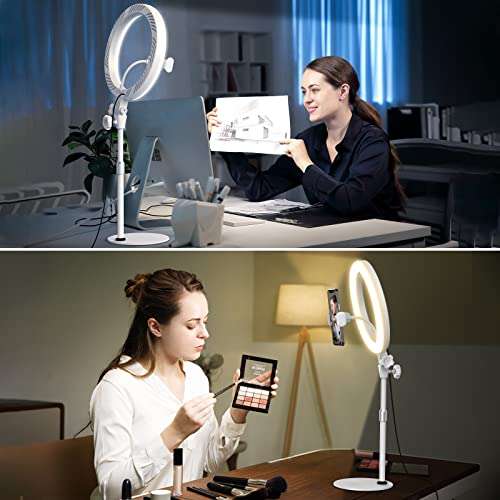 Desktop Ring Light with Stand and Phone Holder, Zoom Lighting for Computer Video Conference, Video Calls, Home Office, Laptop- Soft Lighting for Video Recording, Podcasts, Streaming Studio 3