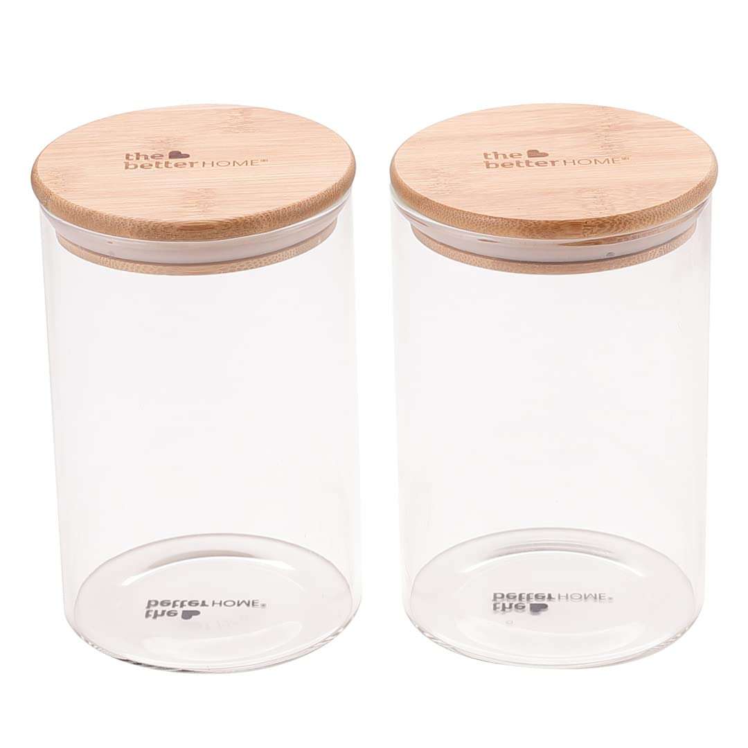The Better Home Borosilicate Glass Jar for Kitchen Storage 1000ml | Kitchen Container Set and Storage Box , Glass Containers with Lid | Air Tight Containers for Kitchen Storage (Pack of 2) 1