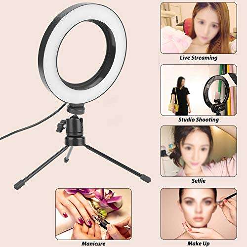 LED Ring Light Selfie Light Ring 6” Ring LED Lamp Three Light Modes & Desktop Tripod 8W Ring Light with Stand for Makeup, Tattoos, YouTube, Video Production, Still Life Shooting Light, VLOG etc 3