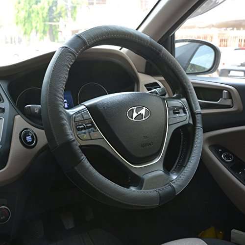 Oshotto Leather Steering Wheel Cover for Tata Tigor (Black and Grey) 2