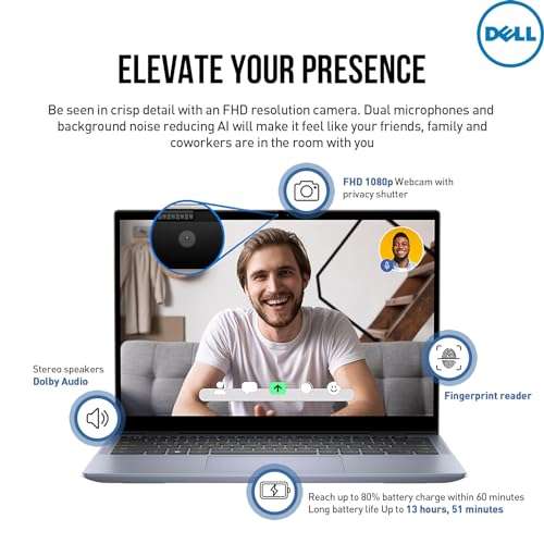 Dell Inspiron 14 2 in 1 Touchscreen Laptop, 14 Inch FHD+ Touch Screen Convertible, AMD Ryzen 5, 8GB RAM 512GB SSD, Windows 11 Pro, Lifetime Microsoft Office, Backlit Keyboard, Fingerprint Reader, HDMI 6