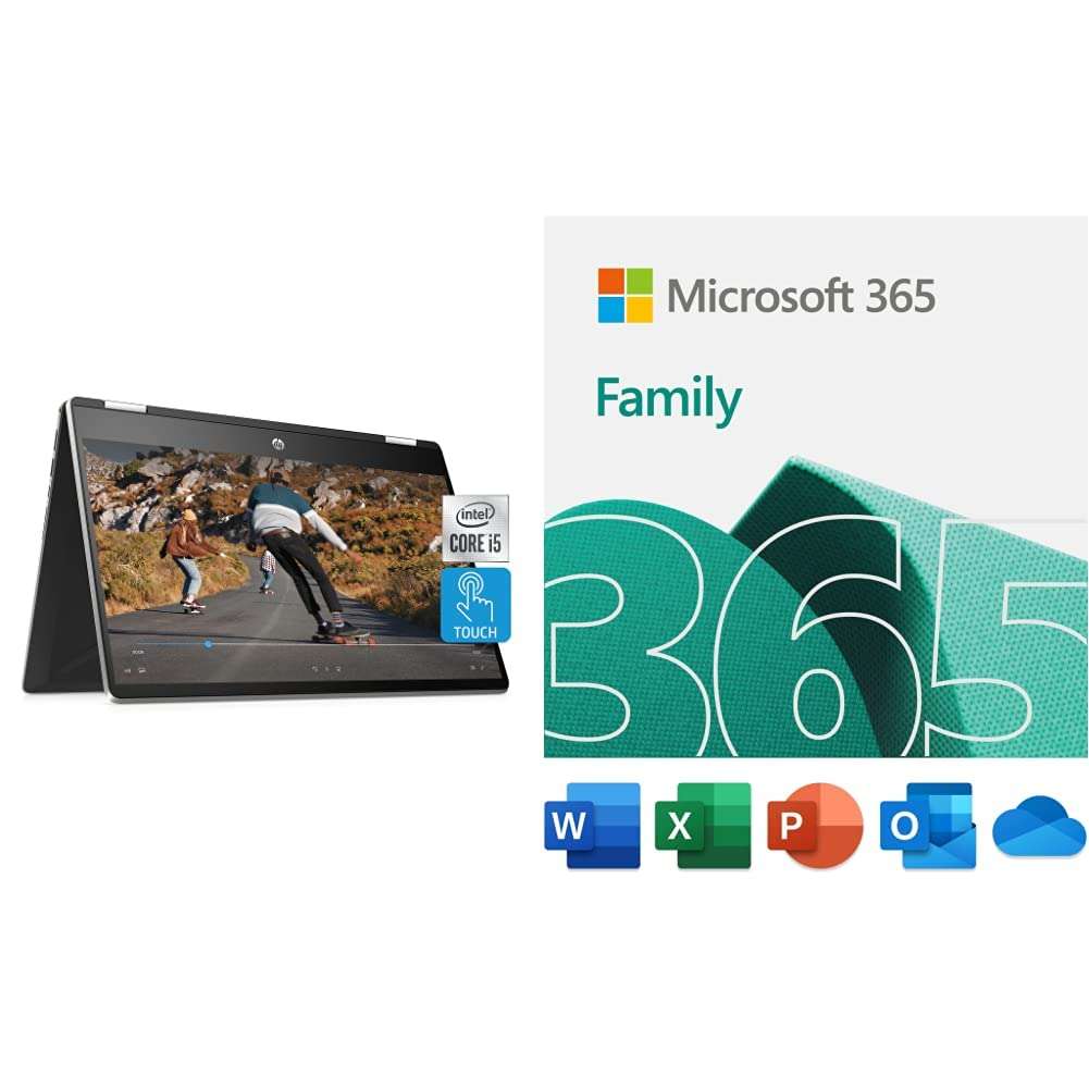 HP Pavilion x360 14 Convertible 2-in-1 Laptop, 14”, Intel Core i5, Windows 10 Home, with Microsoft 365 Family | 15-Month Subscription, up to 6 People | Premium Office Apps | PC/Mac Download