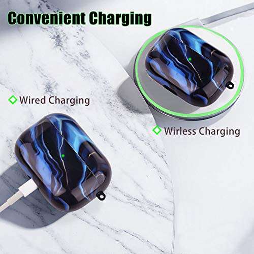 RGBWIND Airpod pro Case for Men Women and Girls,Compatible with Apple Air pod Case Cover 3,Anti-Slip and Cute Pattern,Hard Airbuds case with Keychain,Blue Wave 4