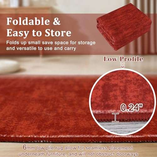 RUGSREAL Modern Area Rug 4x6 Small Bedroom Throw Rug with Rubber Backing Stain Resistant Solid Color Dining Room Carpet Washable Contemporary Mat for Living Room Kitchen Entryway, 4' x 6' Red 4