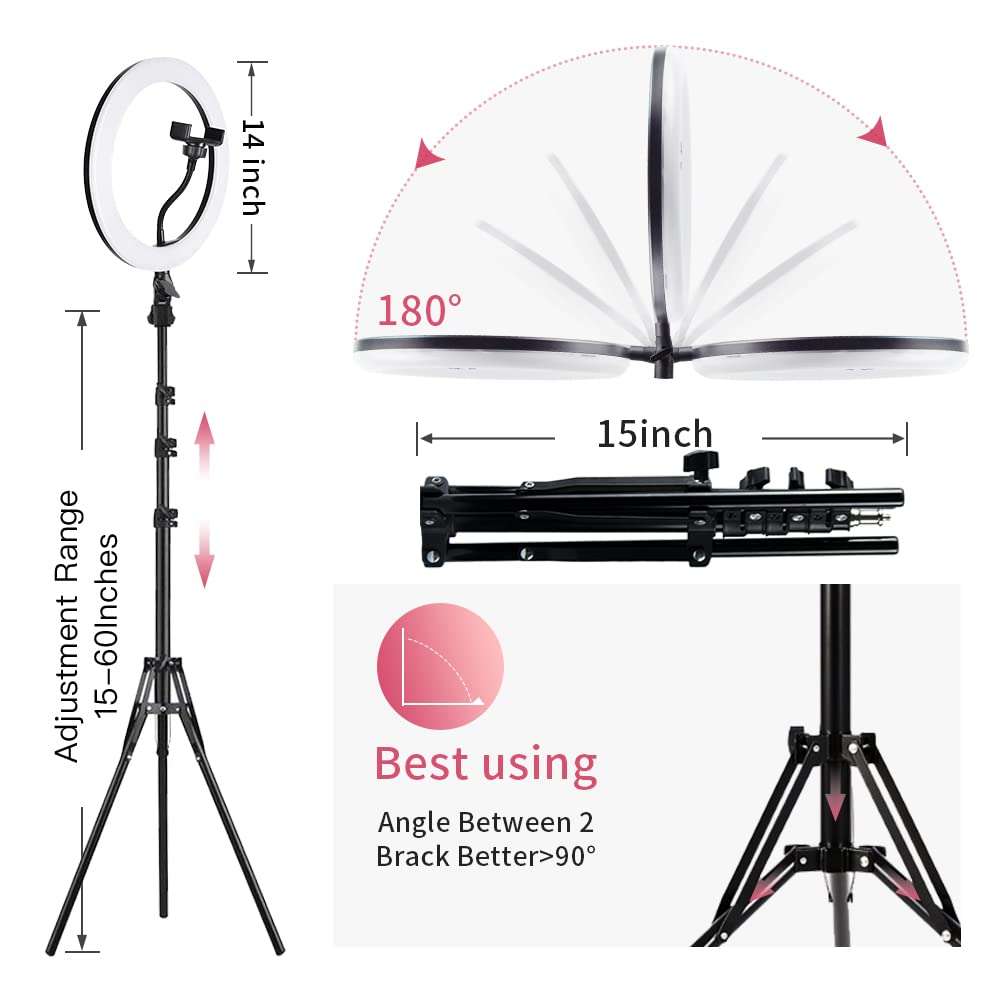 14 Inch Ring Light with 60" Tripod Stand,Mountdog Dimmable LED Ring Light with Rotatable Phone Holder, Bluetooth Remote Control,Carrying Bag for YouTube, Live Streaming, Video Shooting, Make Up 5
