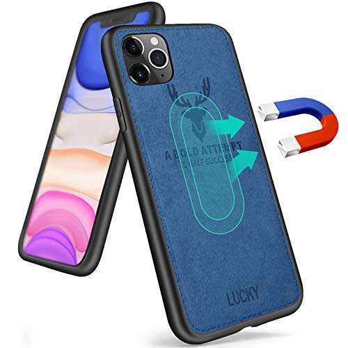 Magnetic Case for iPhone 11 2019,Built-in Metal Plate,Support Magnetic Car Mount,3D Deer Pattern Shockproof Anti-Scratch Soft TPU Edge Fabric Back 360 Protective Cover Case for iPhone 11 6.1'' Blue 1