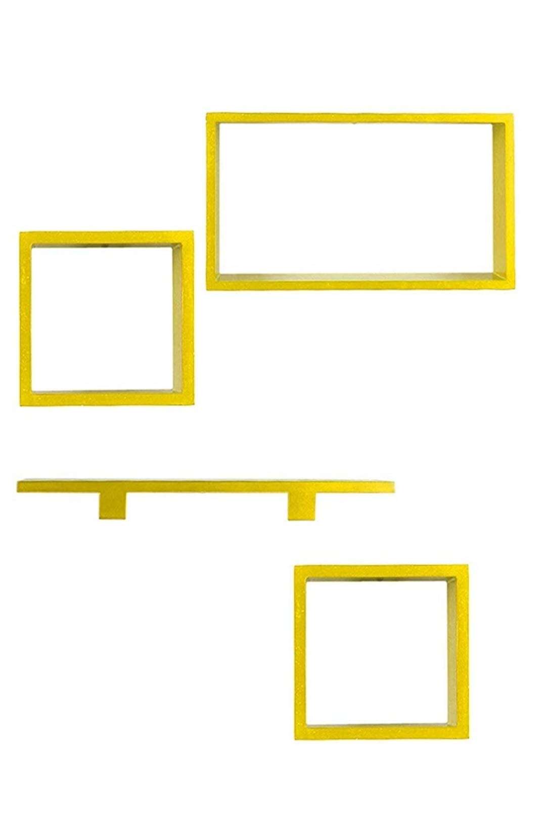 Royal Store Wooden Wall Shelves/Shelf for Living Room Cube | Set of 4 (Standard Yellow) 4