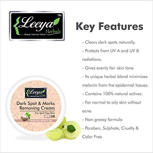 LEEYA HERBALS VITAMINC VITAMIN B3 WHITE MULBERRY LIQUORICE TEA TREE OIL NEEM HONEY APPLE CIDER VINEGAR PAPAYA RAKTA CHANDAN MANJISHTHA DARK SPOTS AND MARKS REMOVAL CREAM FOR OILY SKIN WOMEN MEN 75 GM 3