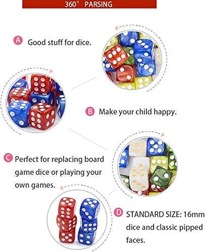16MM Game Dice Set, Marble Color 6-Sided Solid Dice, Can Be Used for Board Games, Table Games, Math Games, Role-Playing, Party Games（50 Pack 2