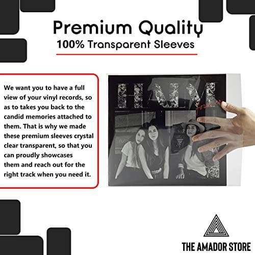 Amador Record Sleeves for Vinyl Record - 100pcs Clear Plastic Protective LP Outer Sleeves – Made of Premium Polyethylene -Outer Resealable Sleeves for Storing Records and Albums 2