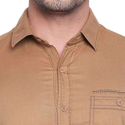 Mufti Men's Solid Slim Fit Shirt (MFS-10853-J-06- Khaki M) 5