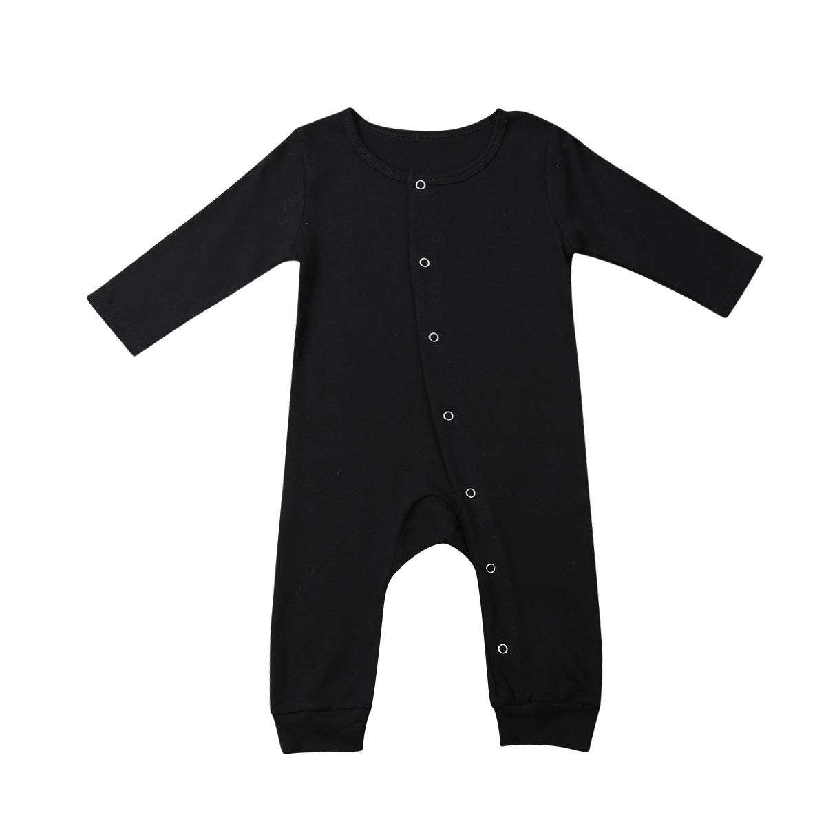 Marksmile Newborn Unisex Baby Bodysuit Long Sleeve Button Down Solid Color Romper Footies Cotton Jumpsuit (Black & Romper, 6-12 Months) 1