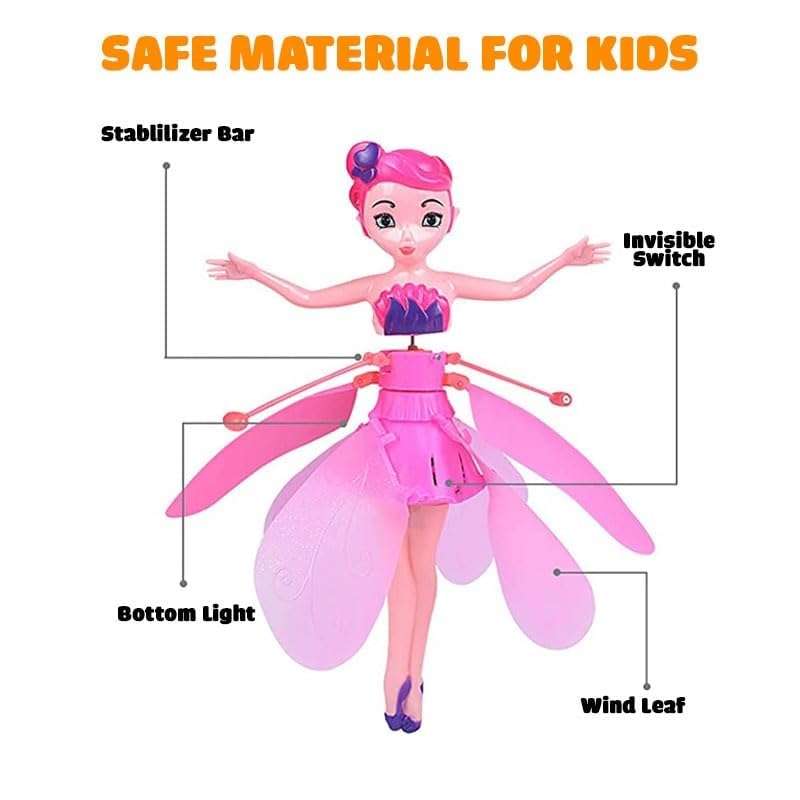 HOMOZE Flying Magical Hand Sensor Control Flying Fairy Doll, USB Powered & 3D Light Plastic Flying Fairy Sky Dancers Toy Rainbow Glitter Flying Princess Doll for Girls & Best for Gift | Flying Toys 5