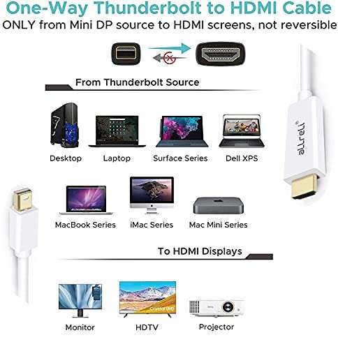 aLLreli Mini DisplayPort to HDMI, HDTV Cable for iMac, Laptop, Television, Personal Computer - 6Feet, White 2