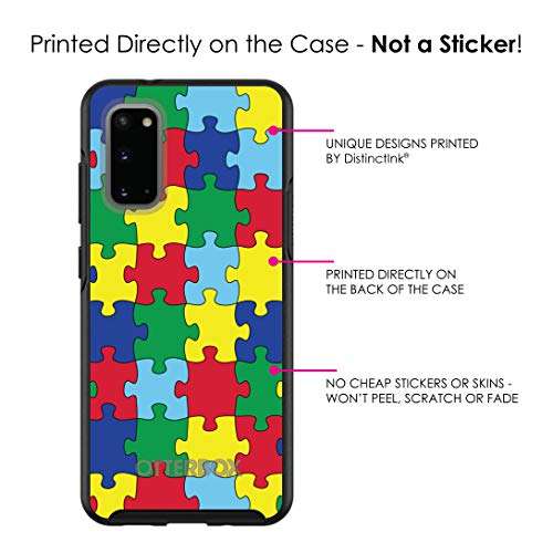 DistinctInk Case for Samsung Galaxy S20 Ultra / S20 Ultra 5G (6.9" Screen) - Replacement for OtterBox Symmetry Custom Black Case - Primary Color Puzzle Pieces Autism - Austism Awareness 2
