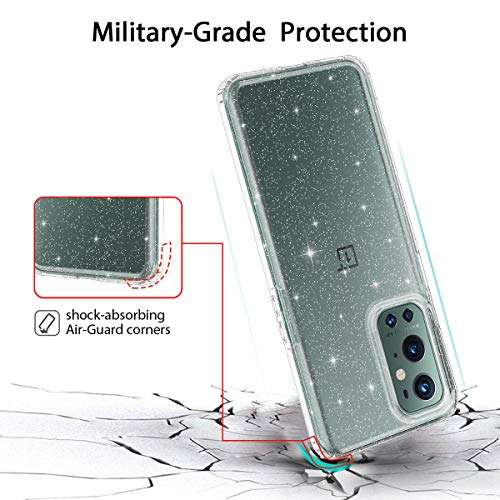 Lamcase Compatible with Oneplus 9 Pro Case, Crystal Clear Bling Sparkly Glitter Shiny Soft Flexible TPU Slim Fit Drop Protection Rugged Shockproof Cover Case for Oneplus 9 Pro 2021, Clear Glitter 5