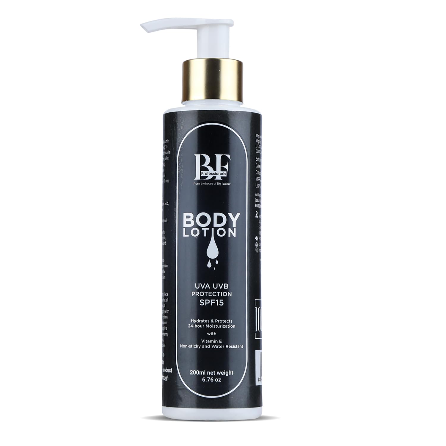 BF Professionals Body Lotion – SPF 15 UVA & UVB Protection | 24-Hour Intense Moisturization, Non-Sticky & Water-Resistant Formula | Enriched with Vitamin E | Vegan & Paraben-Free | 200 ml