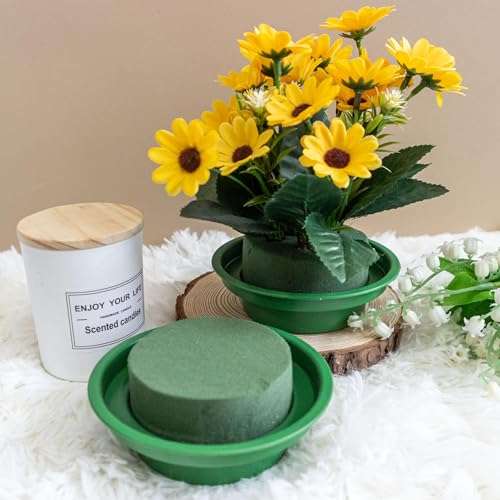 INKNOTE 4Pcs Floral Foam Rounds in Bowls Green DIY Flower Arrangement Kit for Wedding Aisle Garden Home and Artificial Bouquet Party Decoration 3