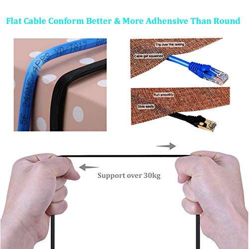 AULLOV Cat7 Ethernet Cable 50 ft Shielded (STP), High Speed Flat RJ45 Cat-7/Category 7 Internet LAN Computer Patch Cord Cable, Faster Than Cat5/Cat6-50 Feet Black (15 Meters) 5