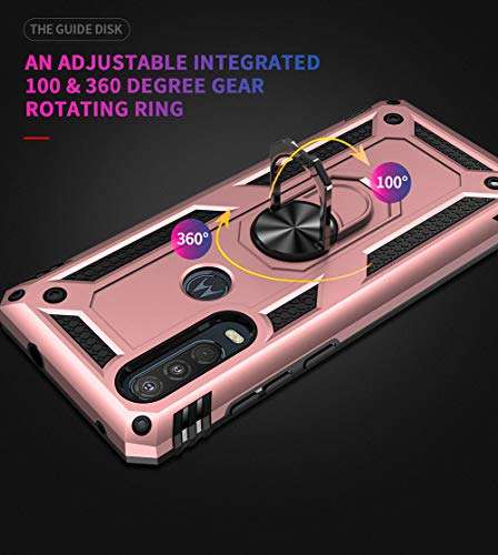 Asuwish Phone Case for Moto One Action with Tempered Glass Screen Protector Cover,Magnetic Ring Holder Stand Kickstand Motorola P40 Power Moto40 40Power 1 Cases Shockproof Women Men Pink Rose Gold 5