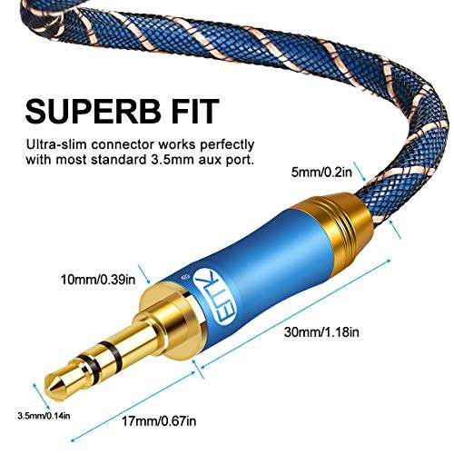 AUX Cable,EMK 3.5mm Nylon Braided Auxiliary Audio Cable [24KGold-Plated,Hi-fi Sound Quality] Tangle-Free AUX Cable for Headphones,Laptop,Phones,Tablets,MP3 Players,Car Stereos and More (3.3ft/1m) 3