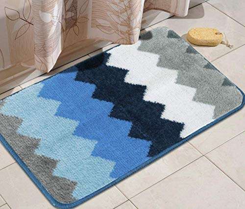 BluBasket Zigzag Bathroom Rugs, Ultra Soft Water Absorbent Bath Mats for Bathroom Shower Mat Non-Slip Machine Washable for Doorway/Kitchen/Bathroom/Laundry Room/Bedroom, 60 x 40 cm (Blue) 1