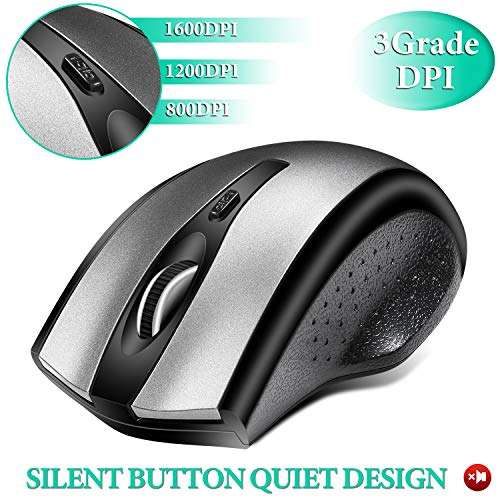 Wireless Keyboard and Mouse Combo,2.4G Wireless Connection,Full Size Slim Thin Wireless Keyboard with Palm Rest and Comfortable Mouse (Black&Grey) 5