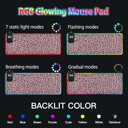 CZXW Charming Leopard Gaming Mouse Pad Led Mousepads RGB Backlit with 14 Lighting Modes, Non Slip Base Soft Computer Keyboard Mat for Gaming PC Laptop Desk, S 5