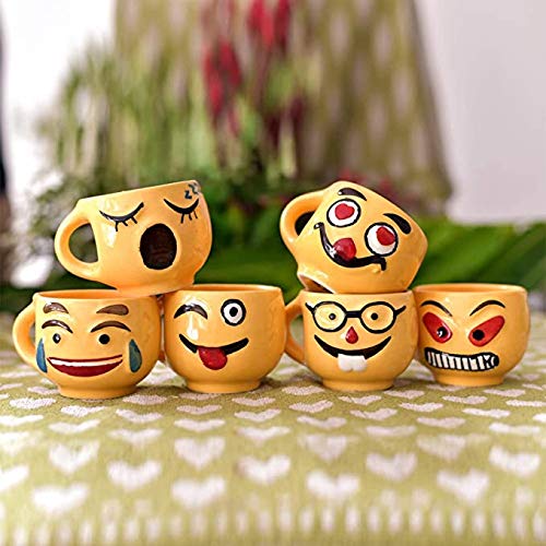 Tea Cups, Coffee Cups Set for Daily use Home Set of 6 Ceramic Tea Cups Perfect Tea Set for Kitchen (Yellow Emoji Smiley)