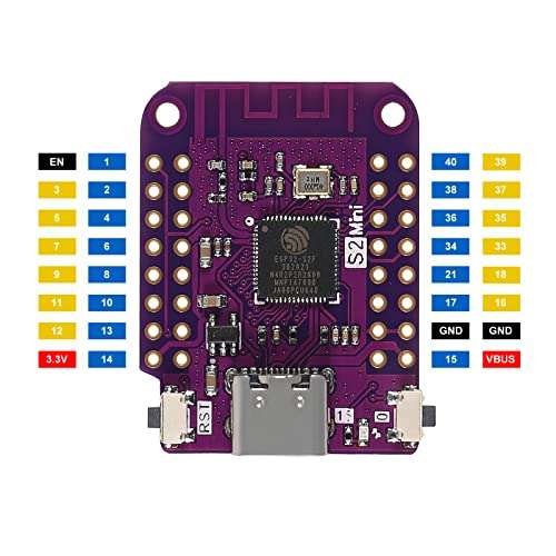 DIANN 5pcs ESP32 S2 Mini V1.0.0 WiFi IOT Board Based ESP32-S2FN4R2 ESP32-S2 4MB Flash 2MB PSRAM MicroPython Type-C USB 2