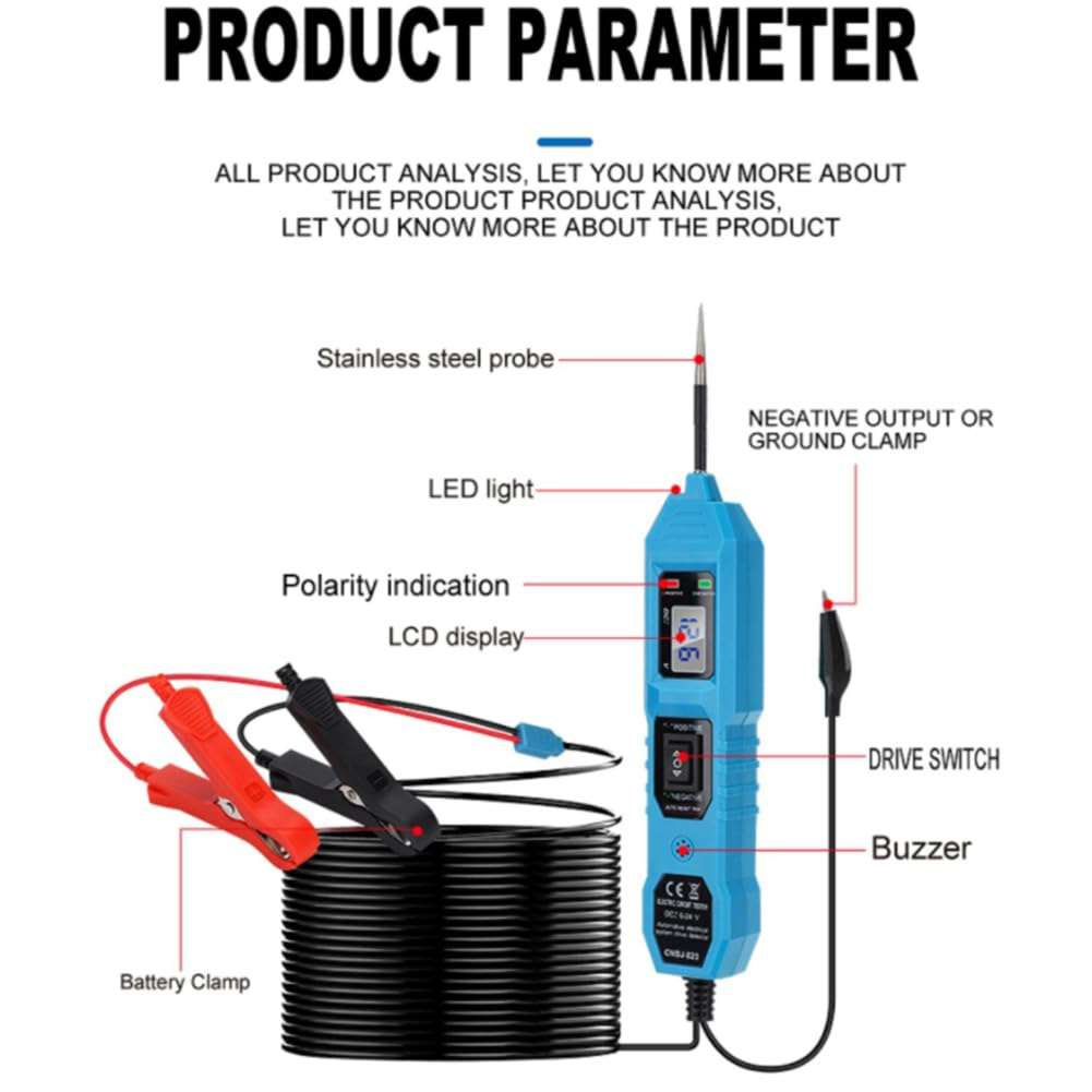 ikasus Electrical Diagnostic Tool Short Circuit Finder Automotive Power Circuit Tester with 16Ft Test Lead 6-24V DC LED Light Tester Fuse Tester Electric Light Test Pen Light for Switches, CNBJ-823 4