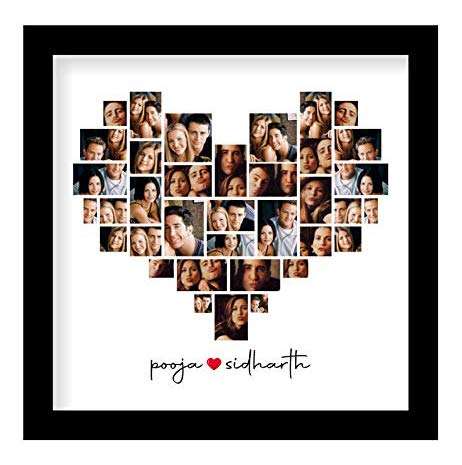 Color Splash Wooden Photo Frame Heart Shape Collage of Images for Anniversary, Birthday (Black) 1