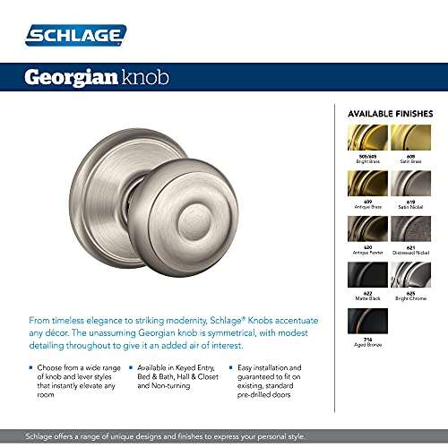 Schlage F170 GEO 716 CAM Georgian Door Knob with Camelot Trim, One Sided Non-Turning Dummy Door Handle, Aged Bronze 2