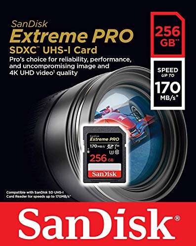 SanDisk Extreme Pro 256GB SDXC Card for Canon Camera Works with EOS R5, EOS R6 Class 10 (SDSDXXY-256G-GN4IN) Bundle with (1) Everything But Stromboli 3.0 SD Memory Card Reader 2