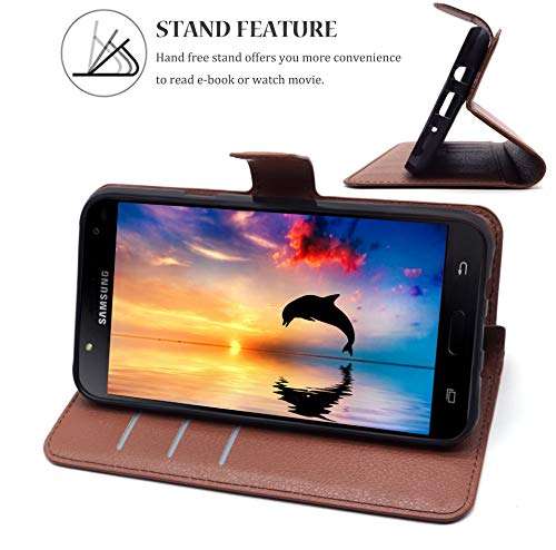Samsung Galaxy J7 Case Wallet Brown, Samsung J7 Neo/Core/J700/Nxt Leather Case, D DESSVON Slim Leather Flip Case with Card Slots, Magnetic Closure Phone Protective Case for Samsung Galaxy J7 2015 3