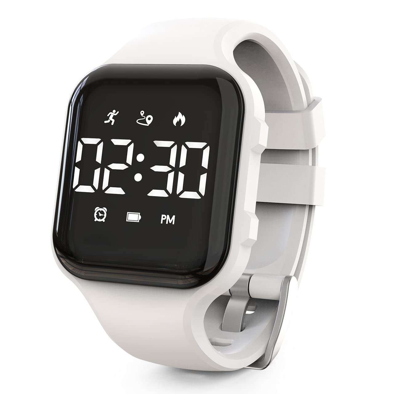 Konewos Kids Led Fitness Tracker Watch, Non-Bluetooth Digital Pedometer Wristwatch, Waterproof, 12/24 H, Stopwatch, Calendar, for Children Girls Boys Teens (White) 1