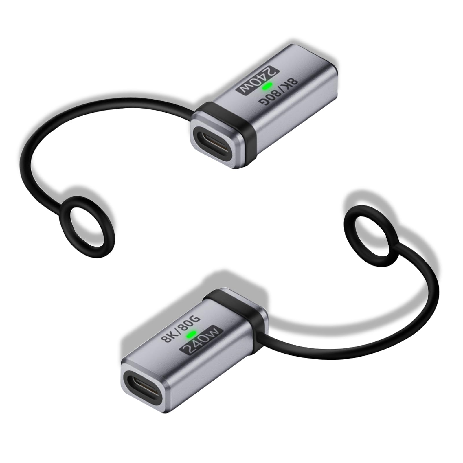 SXRYHHTD USB-C Female to Female Adapter, 240W Charging and 120Gbps Data Transfer USB C Coupler, 16k@60hz Video Type C Extender, Compatible with Thunderbolt 5/4/3，with Silicone Strap，2 Pack