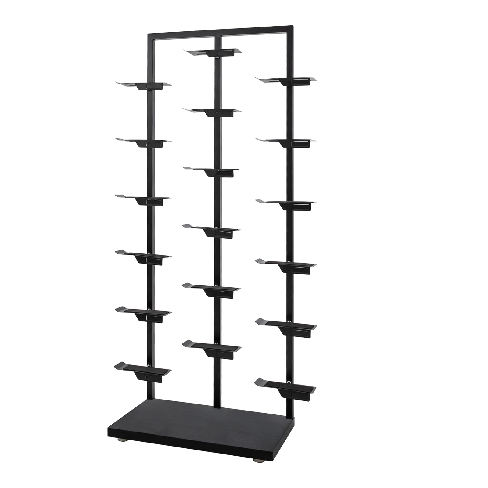 CURIEUYU Commercial Store Shoe Rack, Free Standing Retail Boutique Shoe Display Shelf, Metal Sneaker Basketball Shoes Stand, 18 Shoe Holders for Home Store (Oak, Black) 6