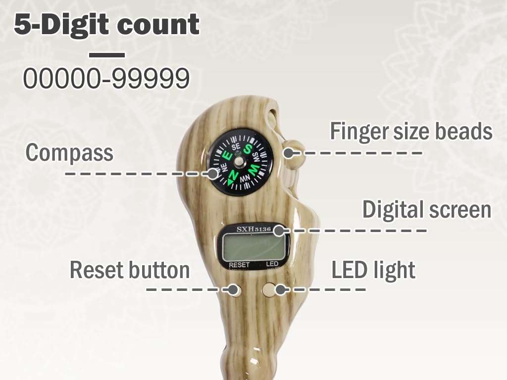 Abiyou 3PCS Digital Beads Counter, Buddha Beads Counter, Prayer Beads Counter, Digital Finger Counter, Digital-Tasbih Counter with Compass and Light, for Meditation, Relaxation, Muslim Prayer 5