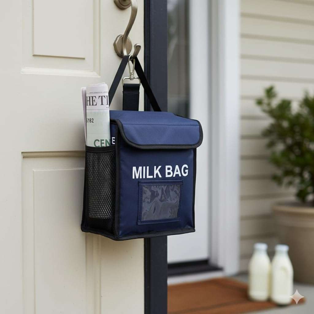 MOHREE Milk bag for door hanging,Milk basket for main door, Milk box for outdoor gate metal, Newspaper holder for gate,food packet box for home apartment delivery 1