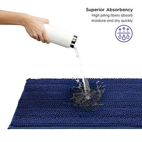 Tafts Striped Chenille Bathroom Rugs and Mats Sets, Ultra Soft Chenille Microfiber, Absorbent Non-Slip Machine Washable Bath Rugs, Bath Mat for Bathroom, Shower Mat & Tub, 24"x60", Navy Blue 5