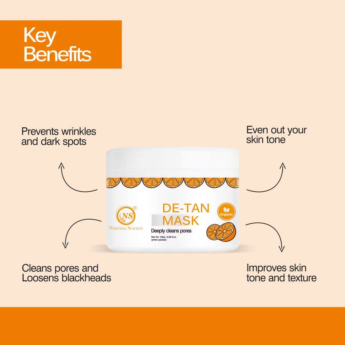 Nuerma Science De Tan Face Mask ( Pack ) Cream For Tan Removal & Instant Visible Whitening Results (100 ml) 3
