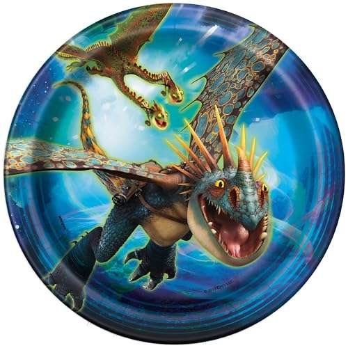 Unique Round Dessert Paper Plates - 7", How to Train Your Dragon, 8 Pcs 2
