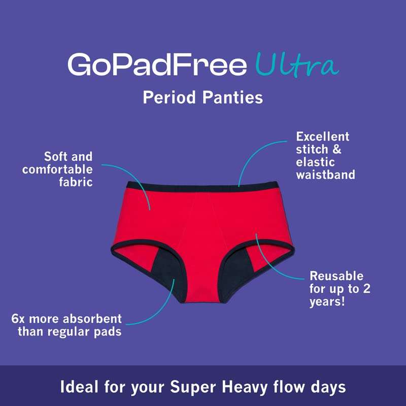 Healthfab Gopadfree Ultra Reusable Leak Proof Period Panty for Super Heavy flow days, usable without sanitary pads, tampons and menstrual cup, made up of premium organic fabric, usable upto 2 years 6